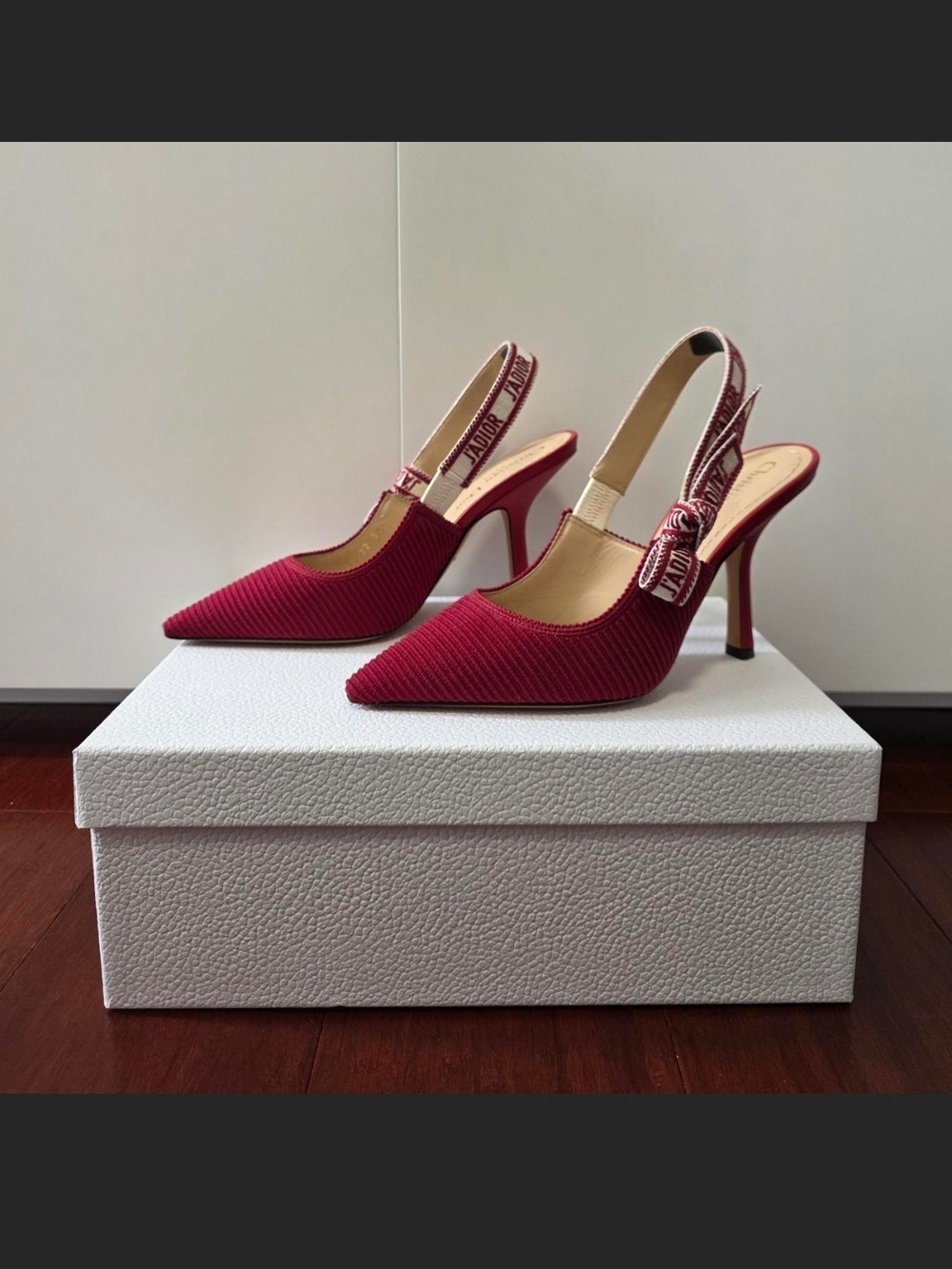 Dior Burgundy Textured Slingback Pointed Pumps - Picture 2 of 5
